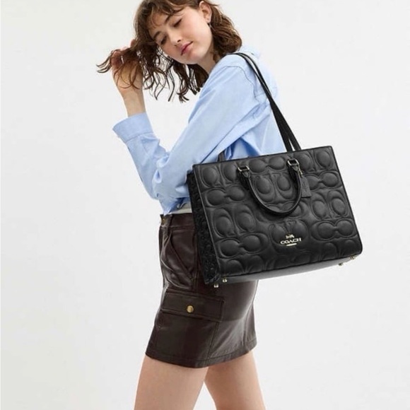 Coach Embossed Black Tote Bag - Picture 4 of 4